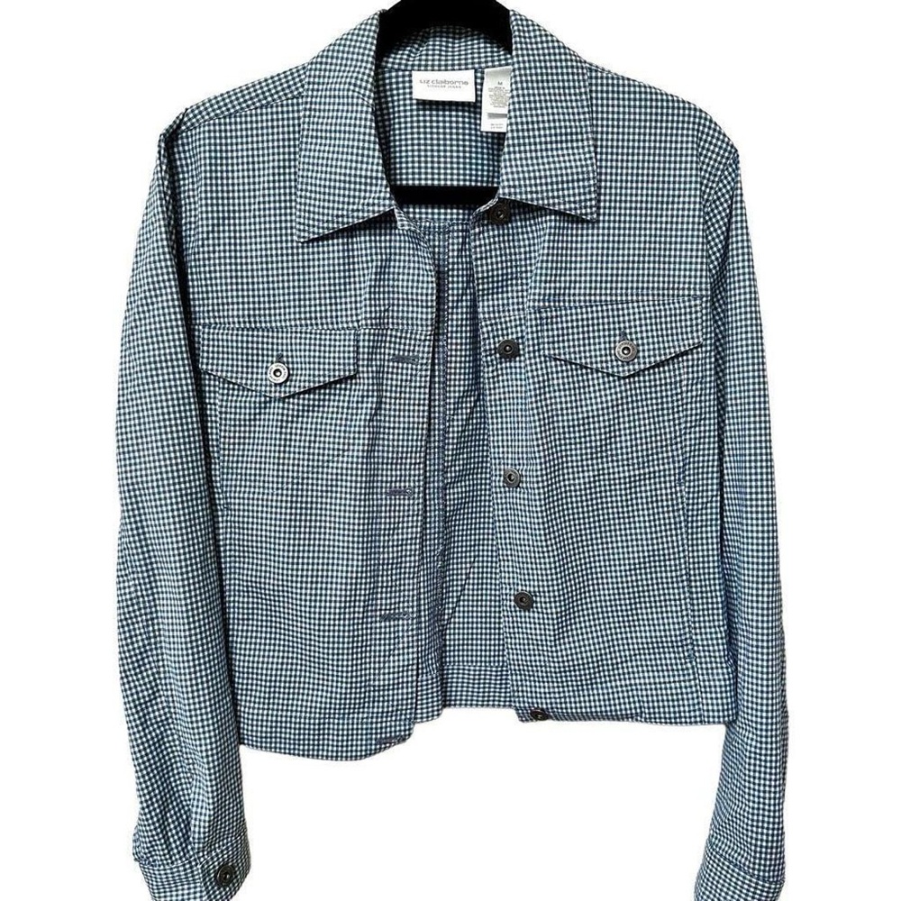 Liz Claiborne Women's Blue and White Jacket - Medium